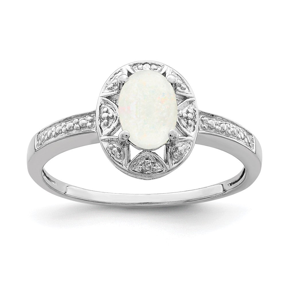 Sterling Silver Rhodium-plated Diam. & Created Opal Ring