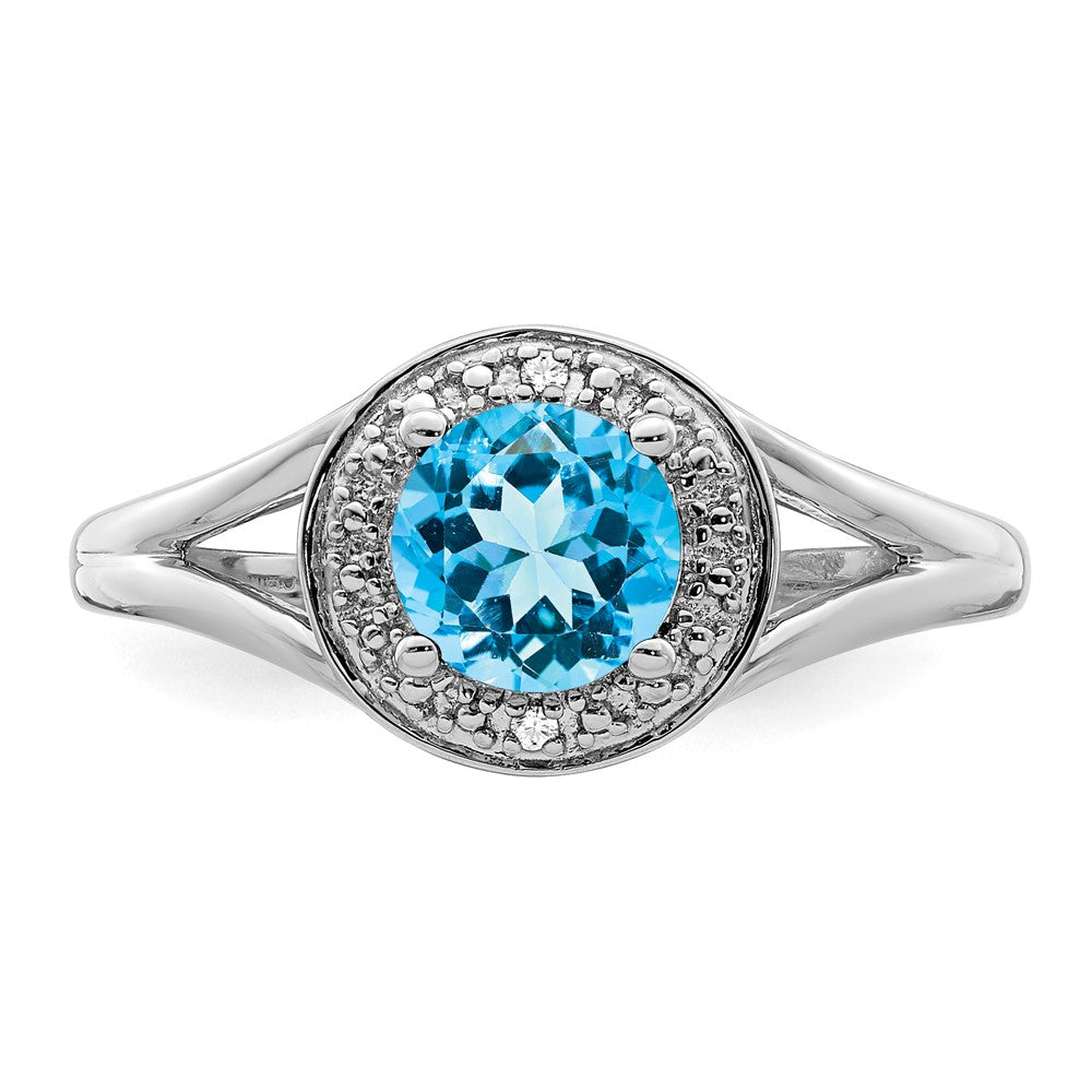 Sterling Silver Rhodium-plated Diam. & Blue Topaz Ring