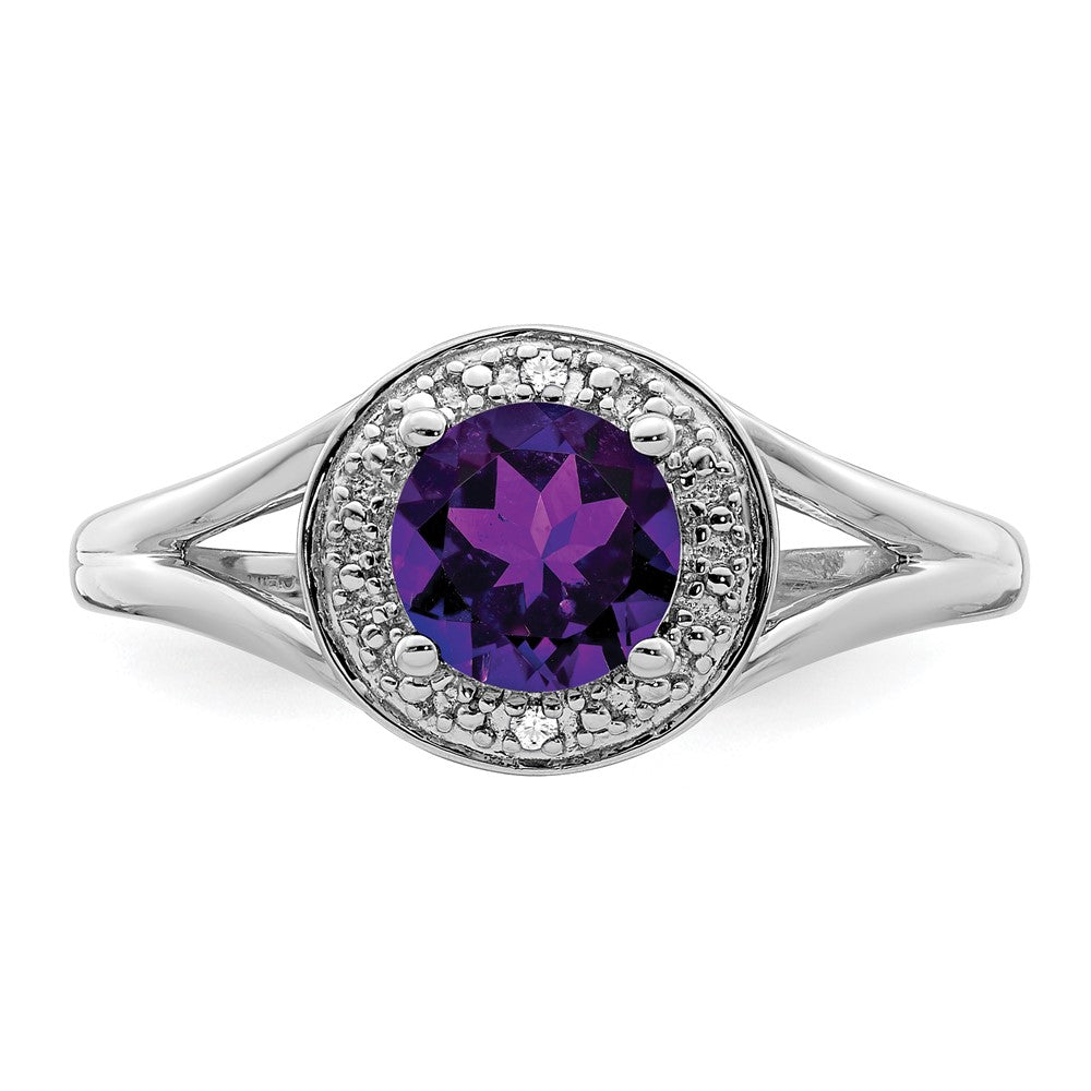 Sterling Silver Rhodium-plated Diam. & Amethyst Ring