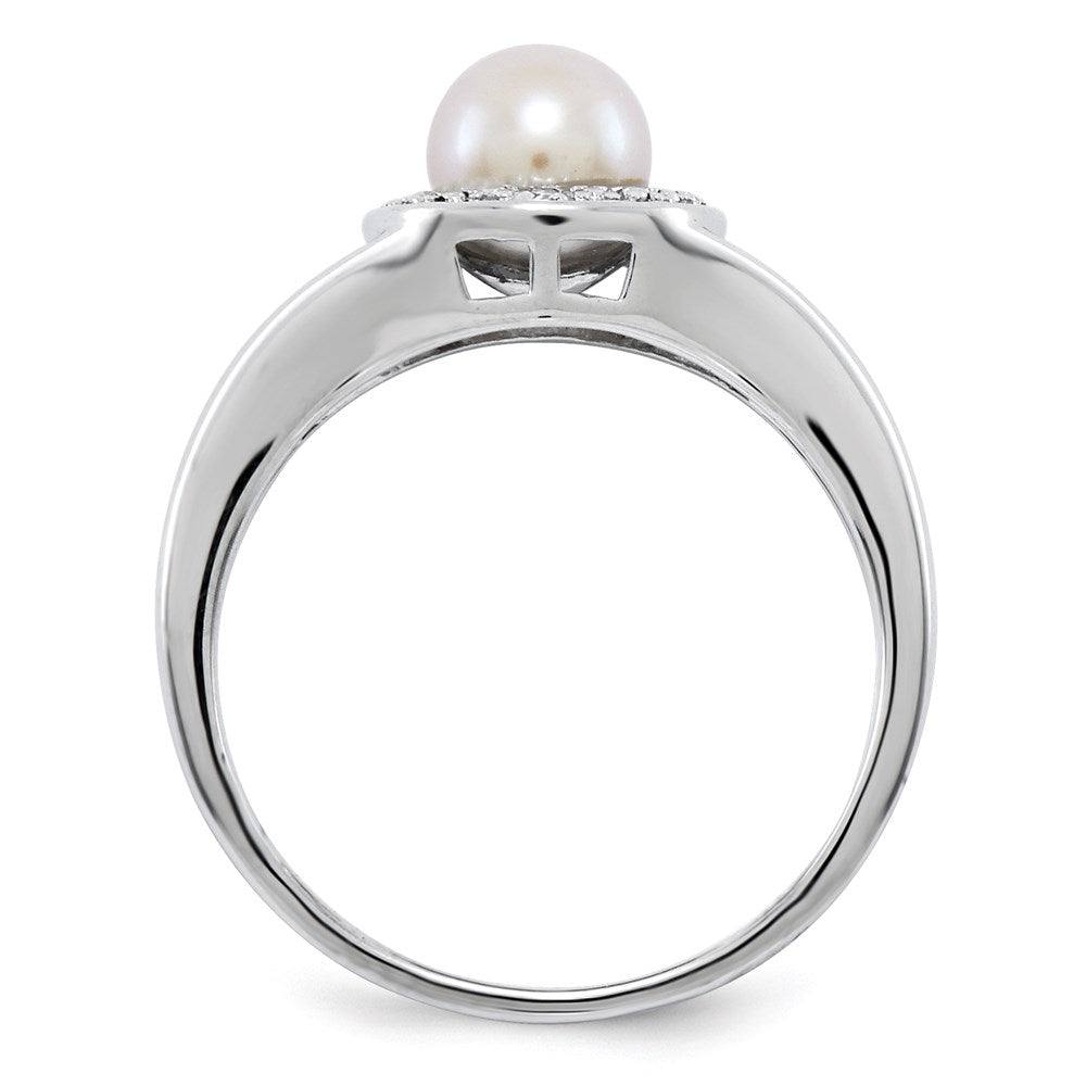 Sterling Silver Rhodium-plated Diam. & FW Cultured Pearl Ring