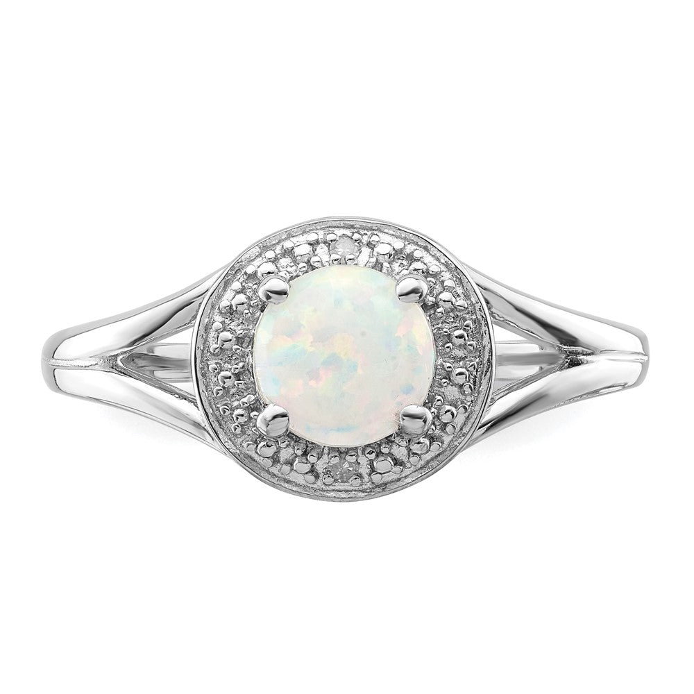 Sterling Silver Rhodium-plated Diam. & Created Opal Ring