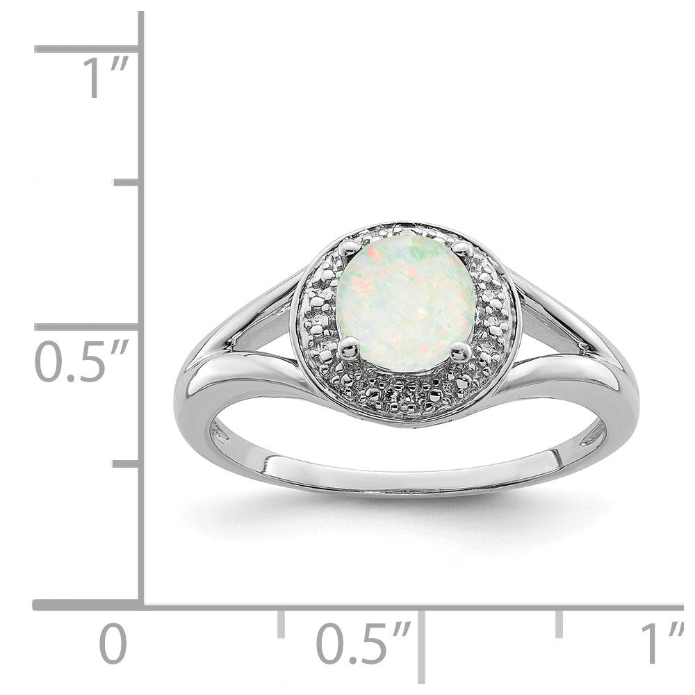 Sterling Silver Rhodium-plated Diam. & Created Opal Ring