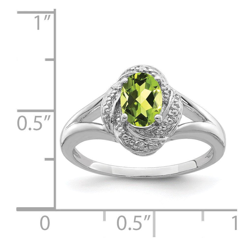 Sterling Silver Rhodium-plated Diam. & Peridot Ring