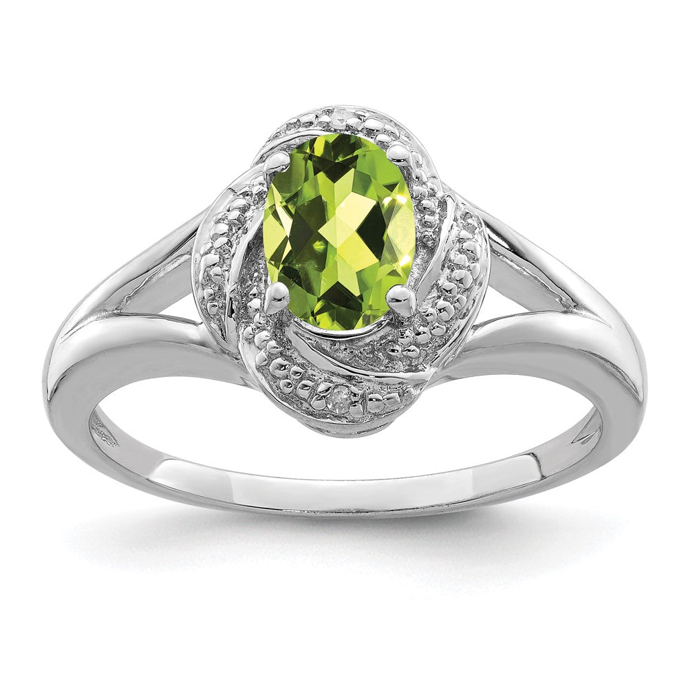 Sterling Silver Rhodium-plated Diam. & Peridot Ring