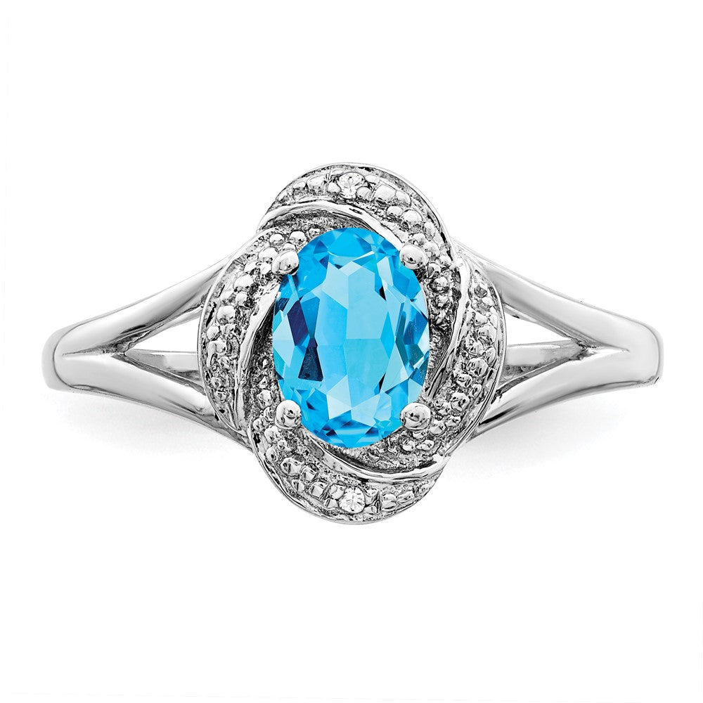 Sterling Silver Rhodium-plated Diam. & Blue Topaz Ring