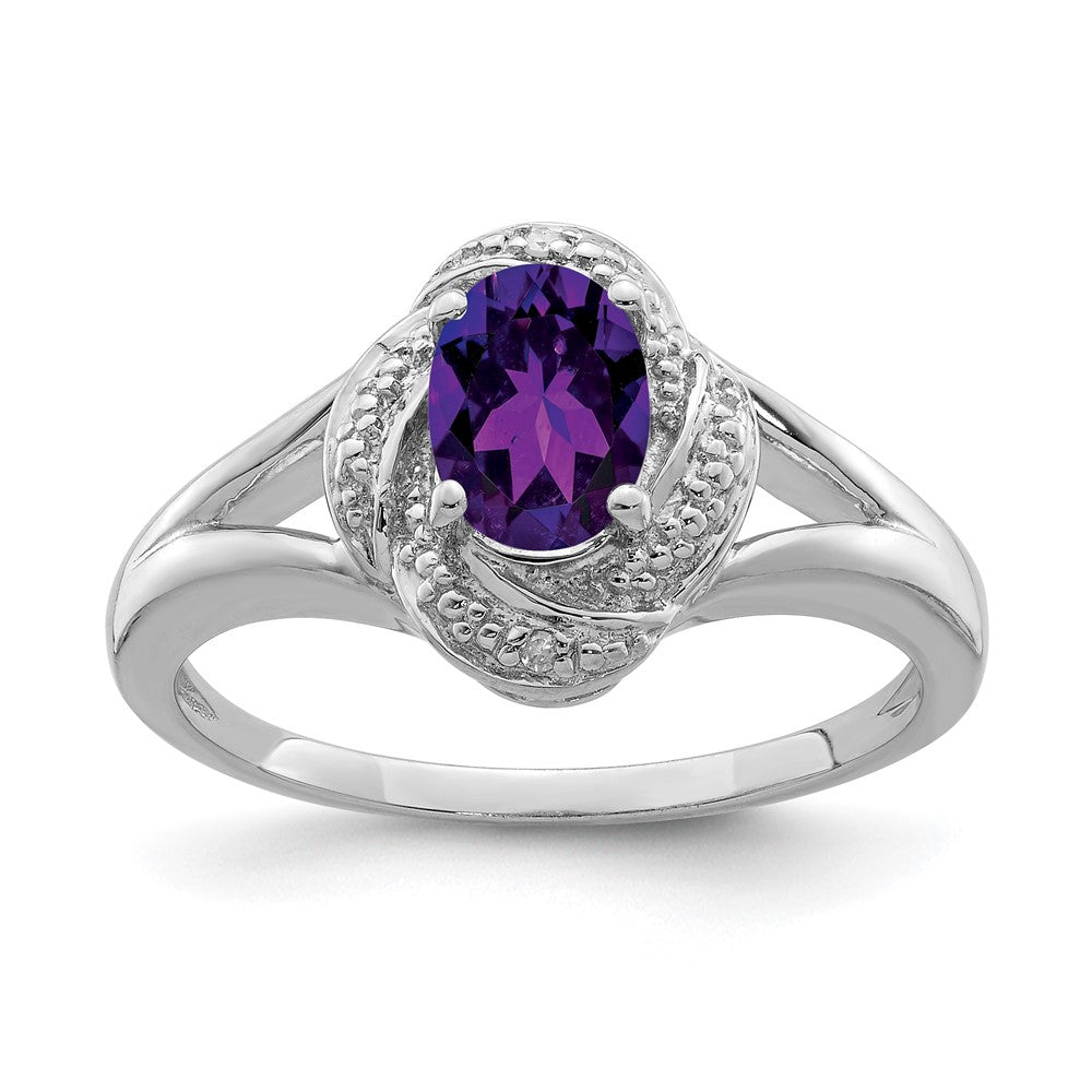 Sterling Silver Rhodium-plated Diam. & Amethyst Ring