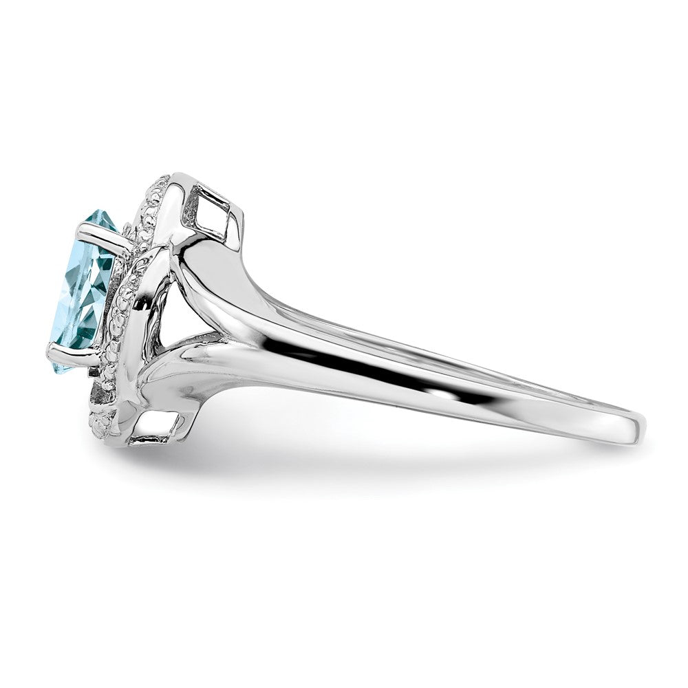 Sterling Silver Rhodium-plated Diam. & Aquamarine Ring