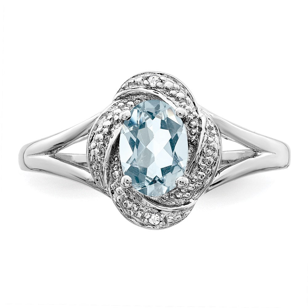Sterling Silver Rhodium-plated Diam. & Aquamarine Ring