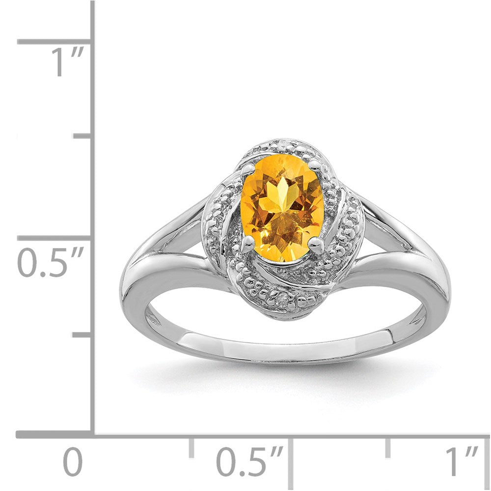 Sterling Silver Rhodium-plated Diam. & Citrine Ring