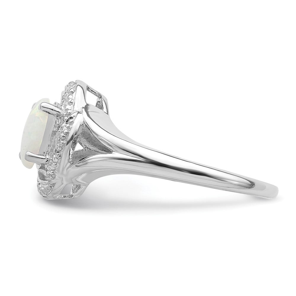 Sterling Silver Rhodium-plated Diam. & Created Opal Ring