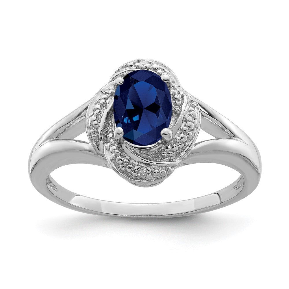 Sterling Silver Rhodium-plated Diam. & Created Sapphire Ring
