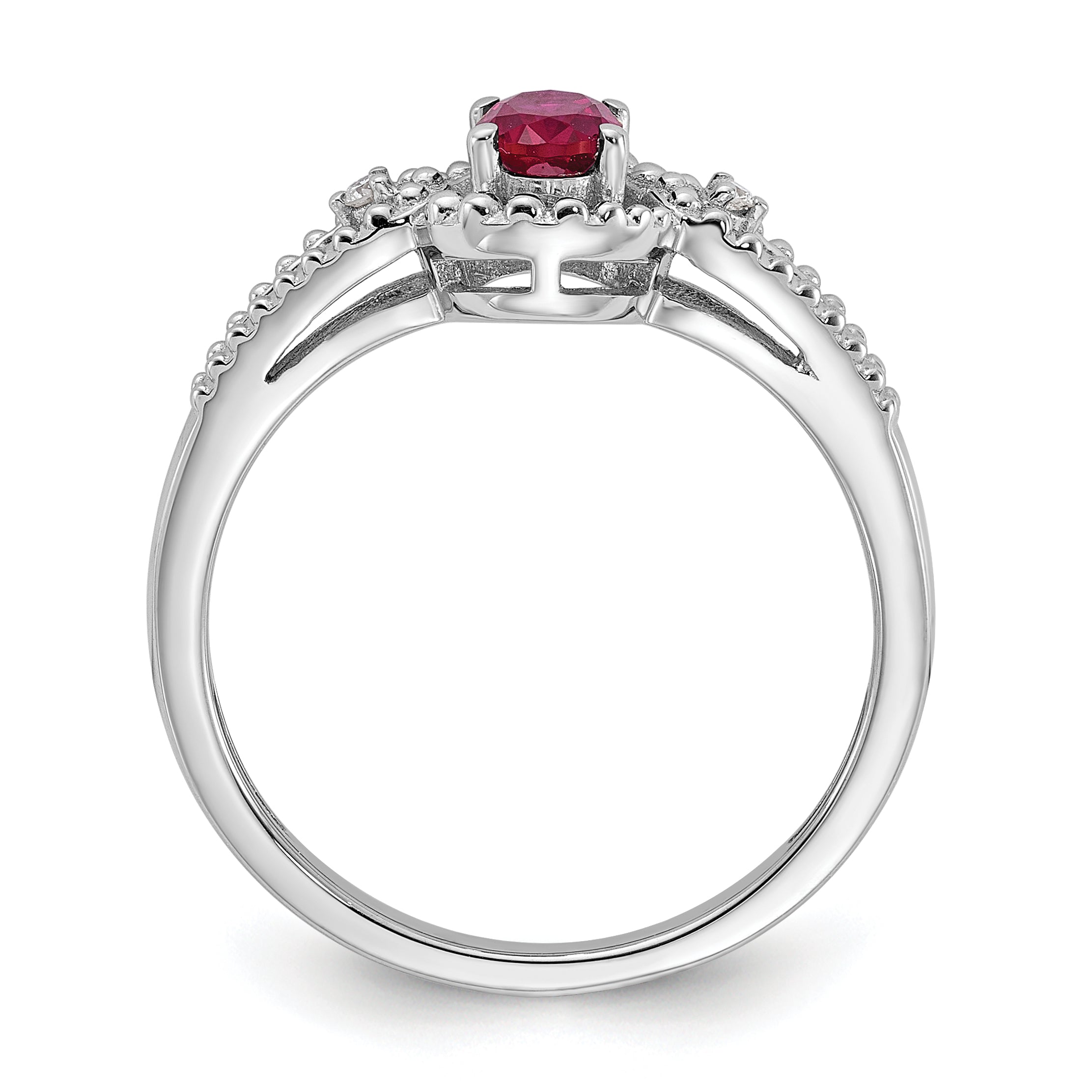 Sterling Silver Rhodium-plated Created Ruby & Diam. Ring