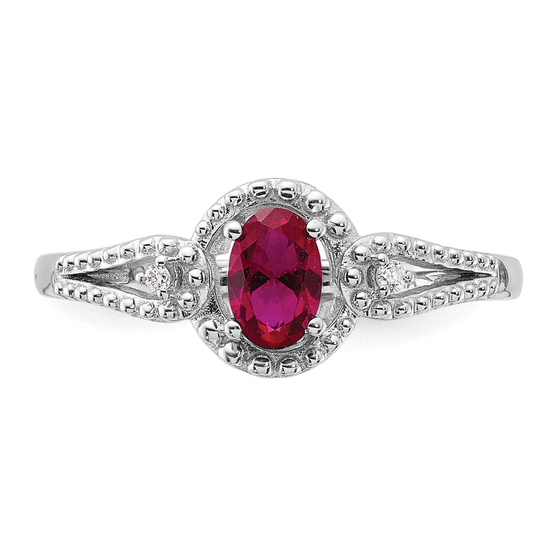 Sterling Silver Rhodium-plated Created Ruby & Diam. Ring