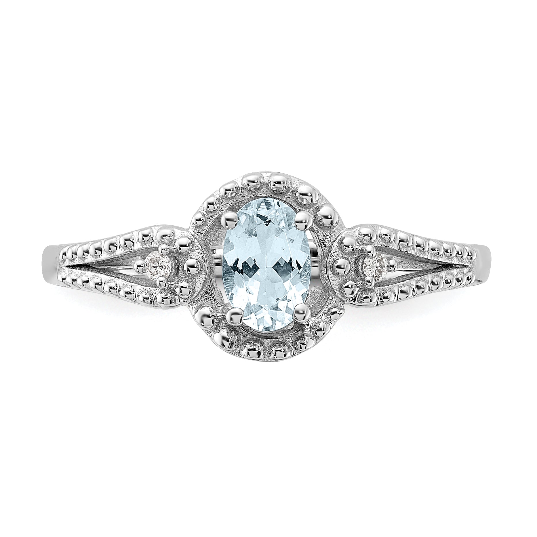 Sterling Silver Rhodium-plated Aquamarine & Diam. Ring