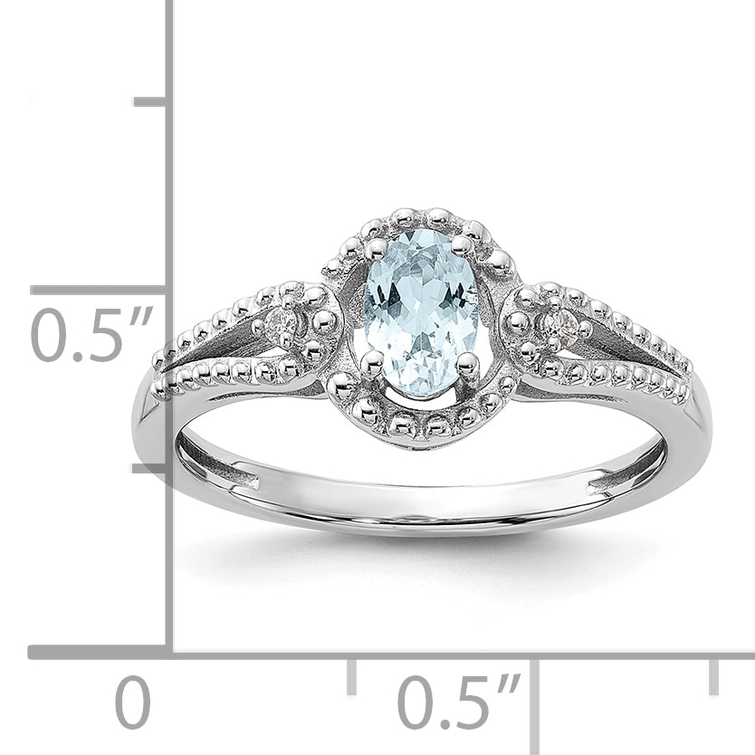 Sterling Silver Rhodium-plated Aquamarine & Diam. Ring