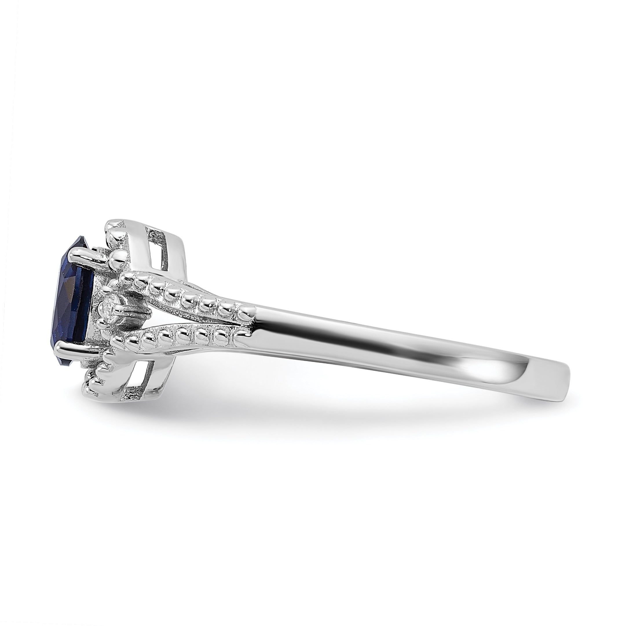 Sterling Silver Rhodium-plated Created Sapphire & Diam. Ring