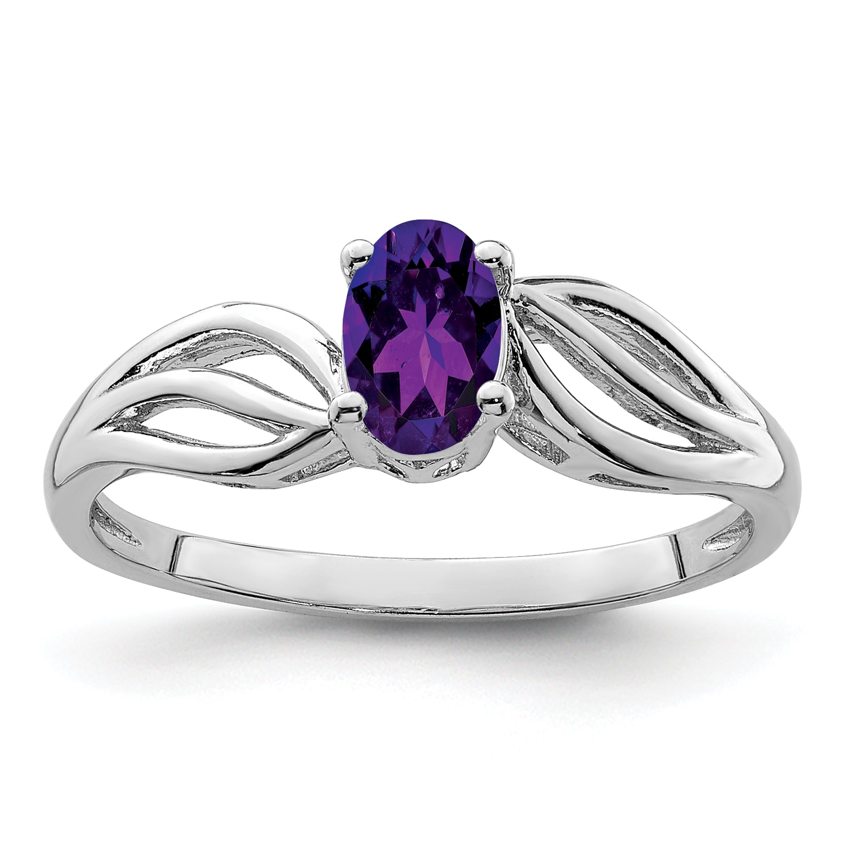 Sterling Silver Rhodium-plated Amethyst Ring