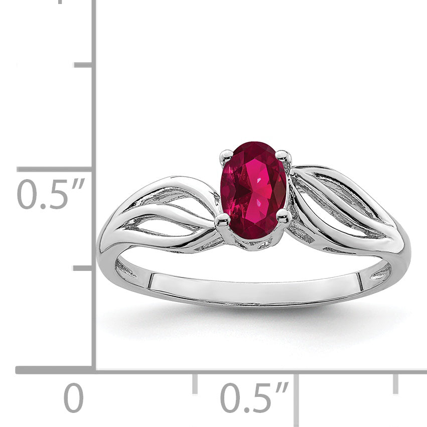 Sterling Silver Rhodium-plated Created Ruby Ring