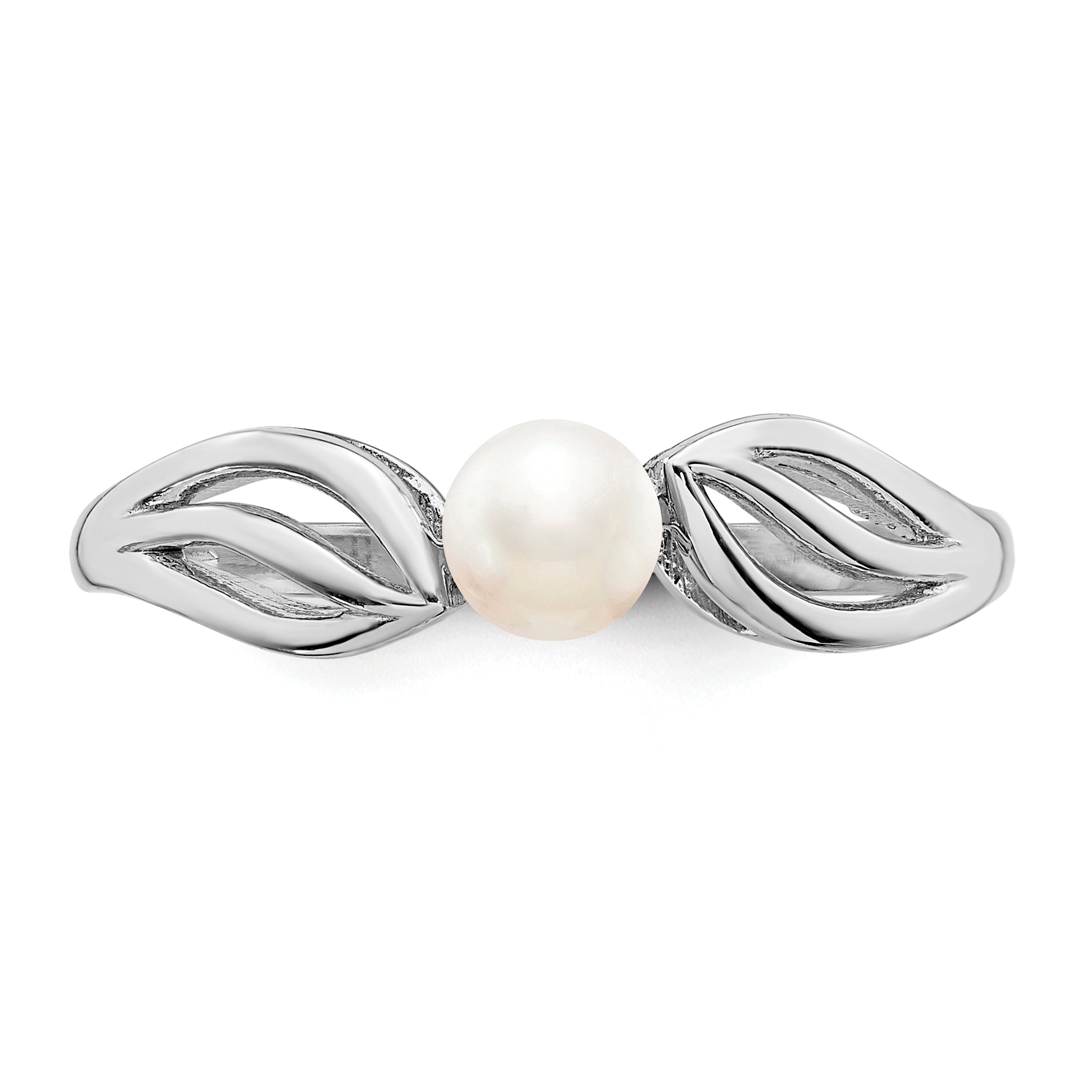 Sterling Silver Rhodium-plated FW Cultured Pearl Ring