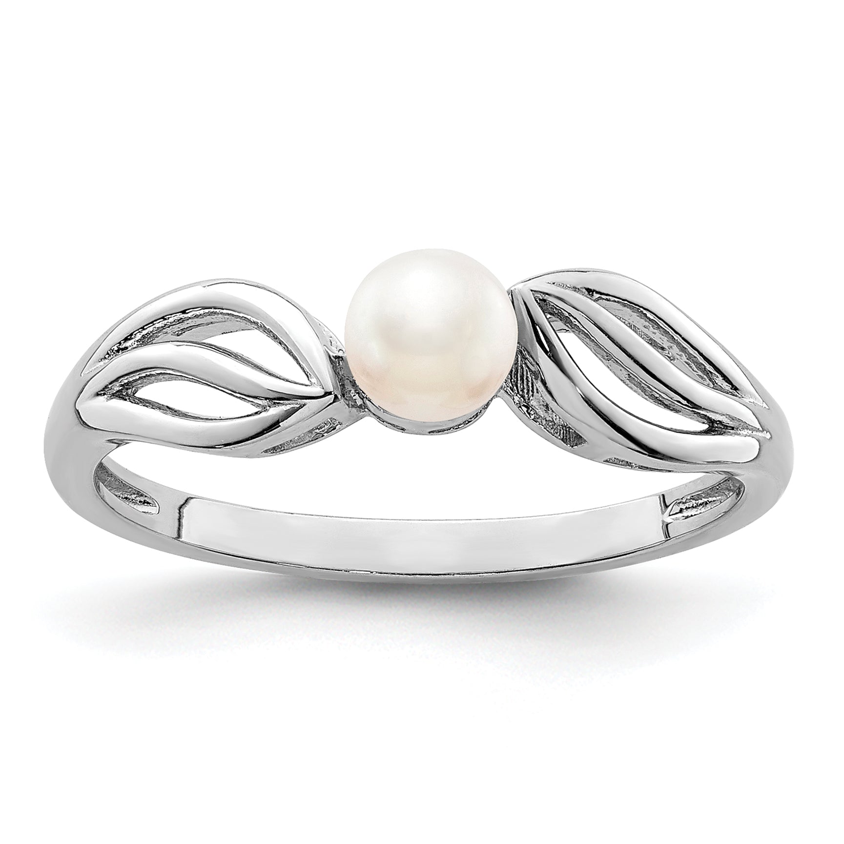 Sterling Silver Rhodium-plated FW Cultured Pearl Ring