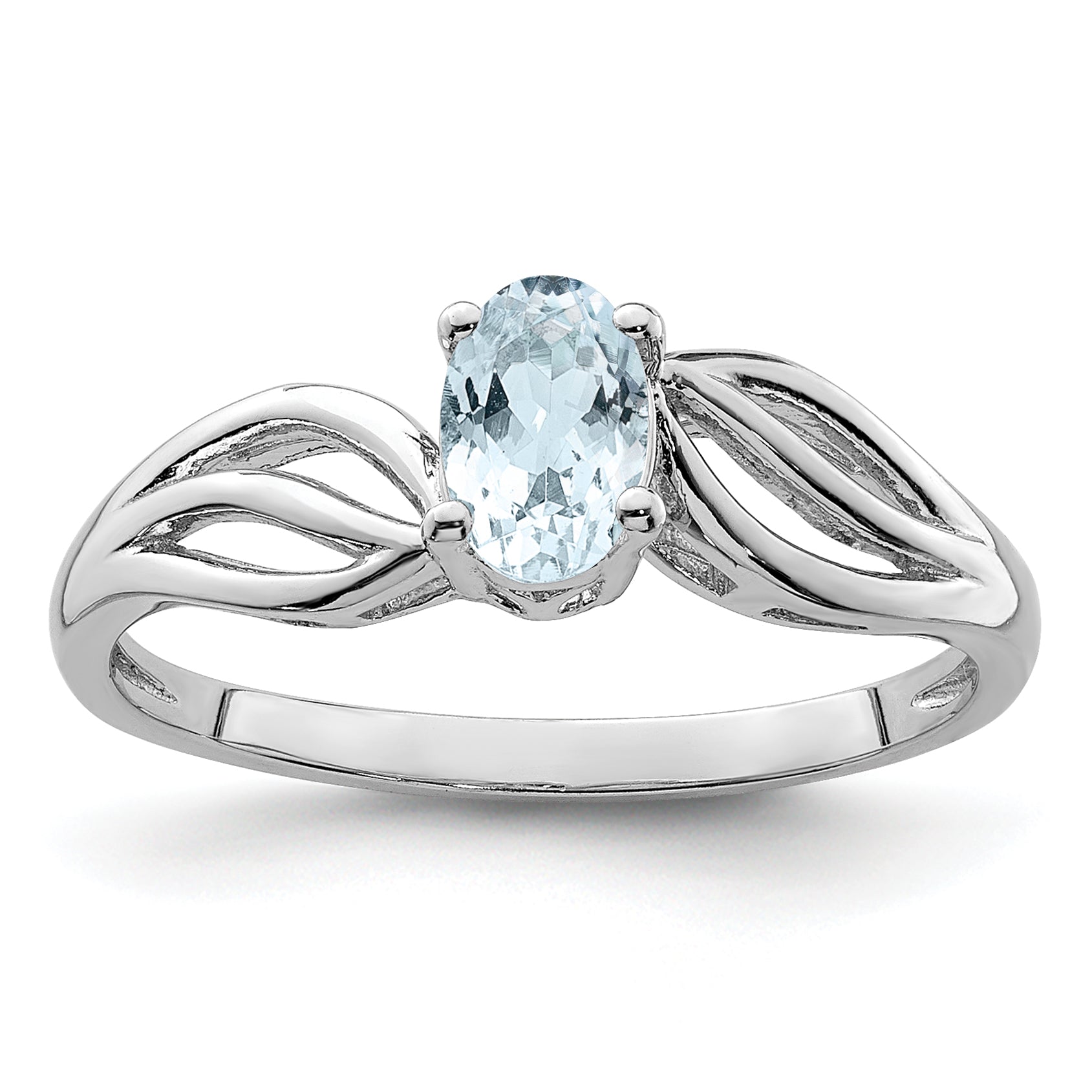 Sterling Silver Rhodium-plated Aquamarine Ring