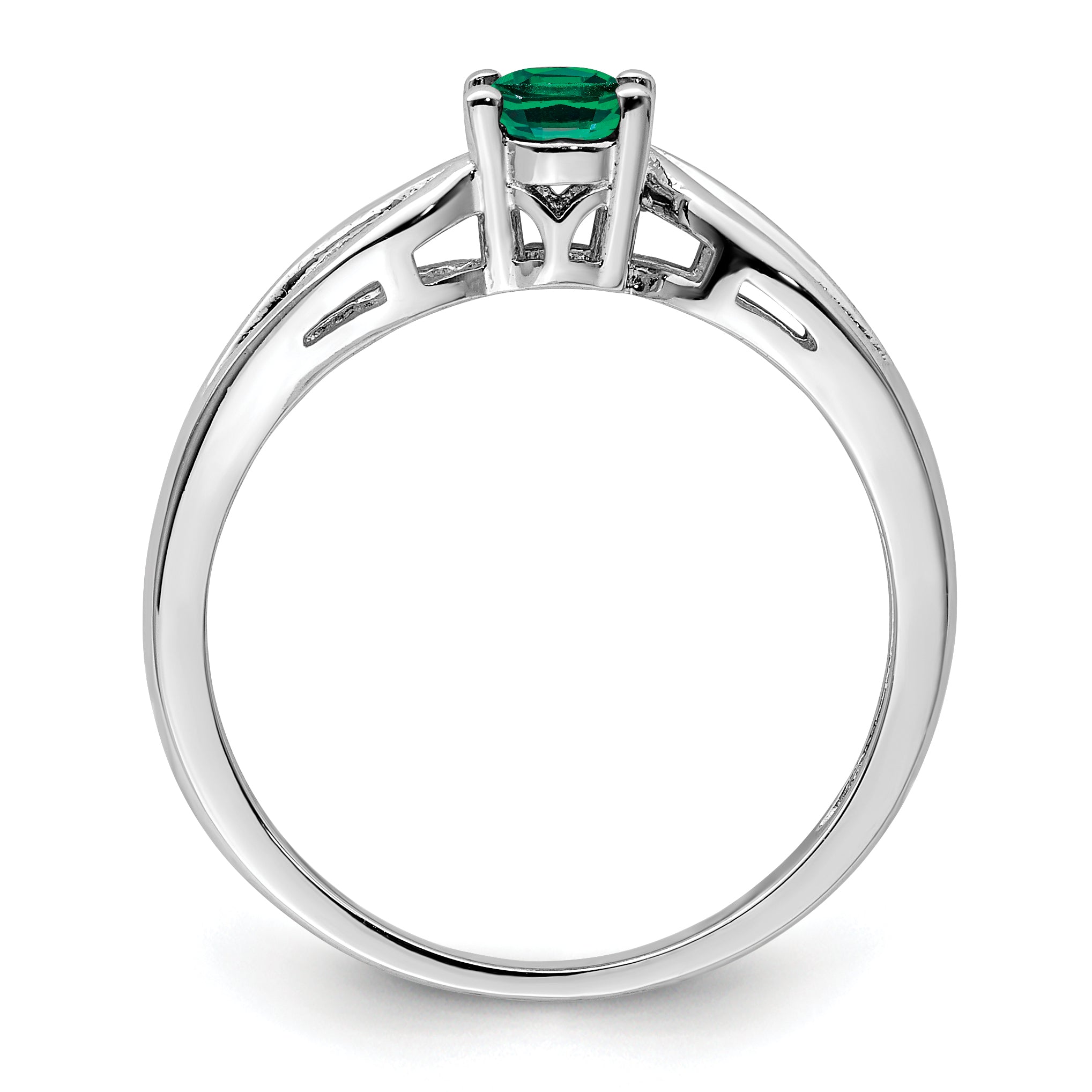 Sterling Silver Rhodium-plated Created Emerald Ring