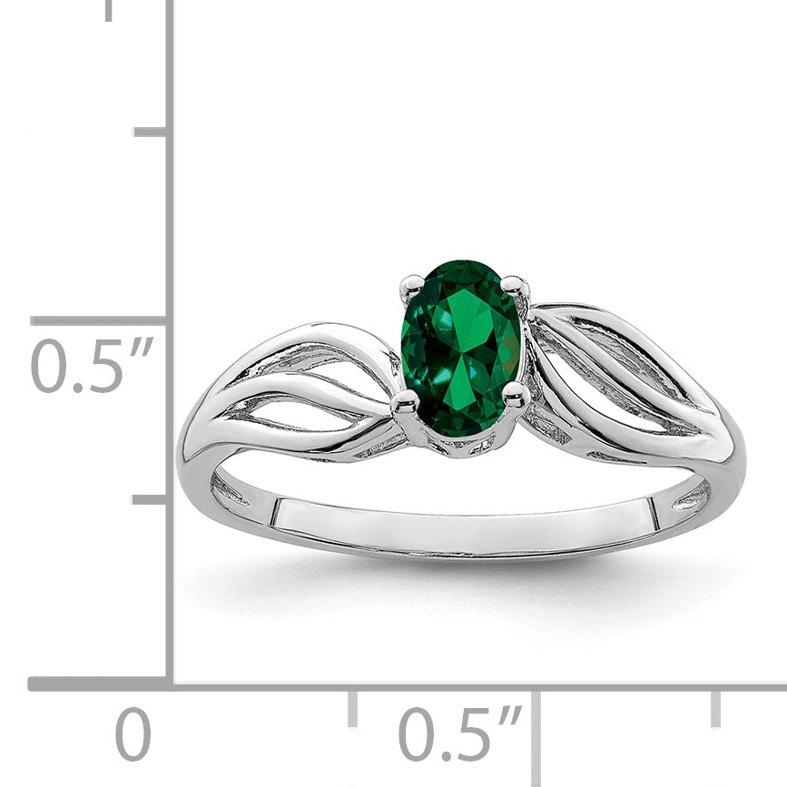 Sterling Silver Rhodium-plated Created Emerald Ring