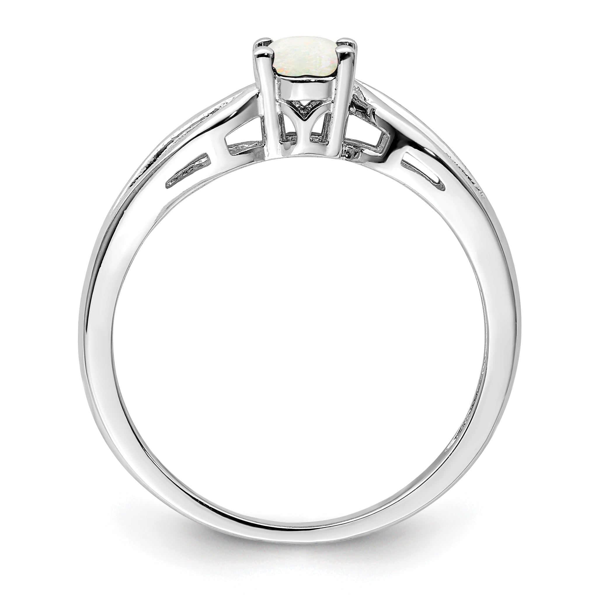 Sterling Silver Rhodium-plated Created Opal Ring