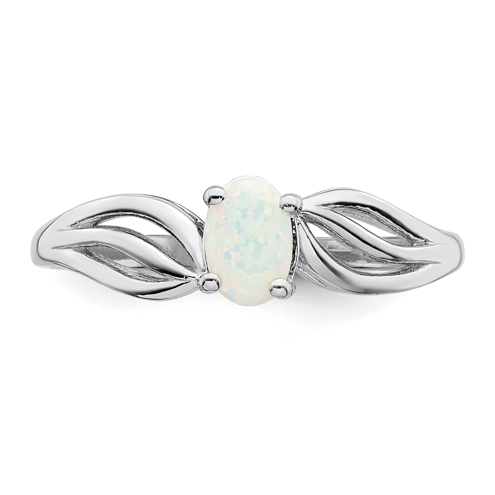 Sterling Silver Rhodium-plated Created Opal Ring