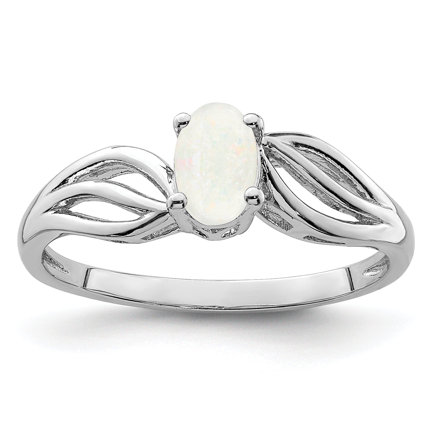 Sterling Silver Rhodium-plated Created Opal Ring