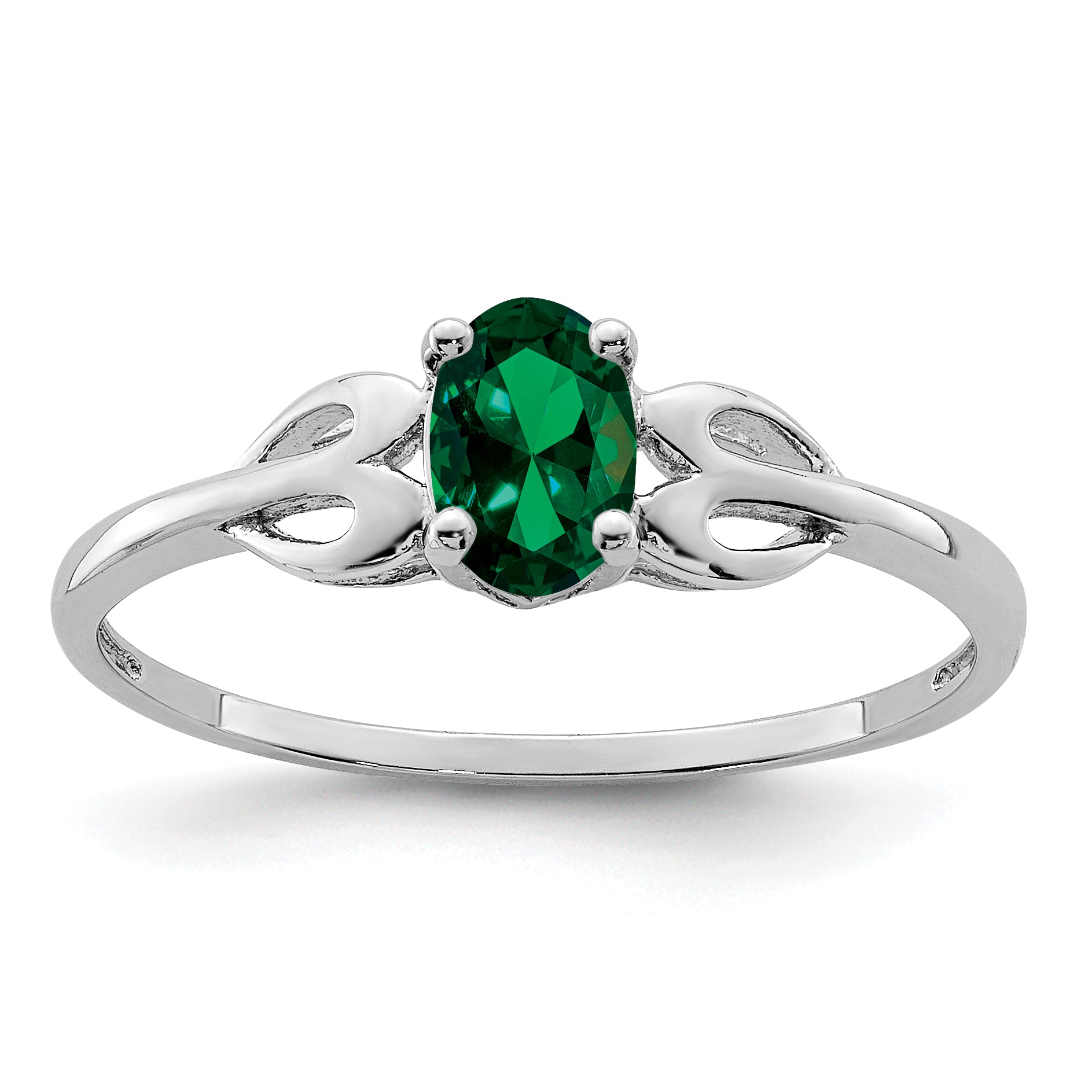 Sterling Silver Rhodium-plated Created Emerald Ring
