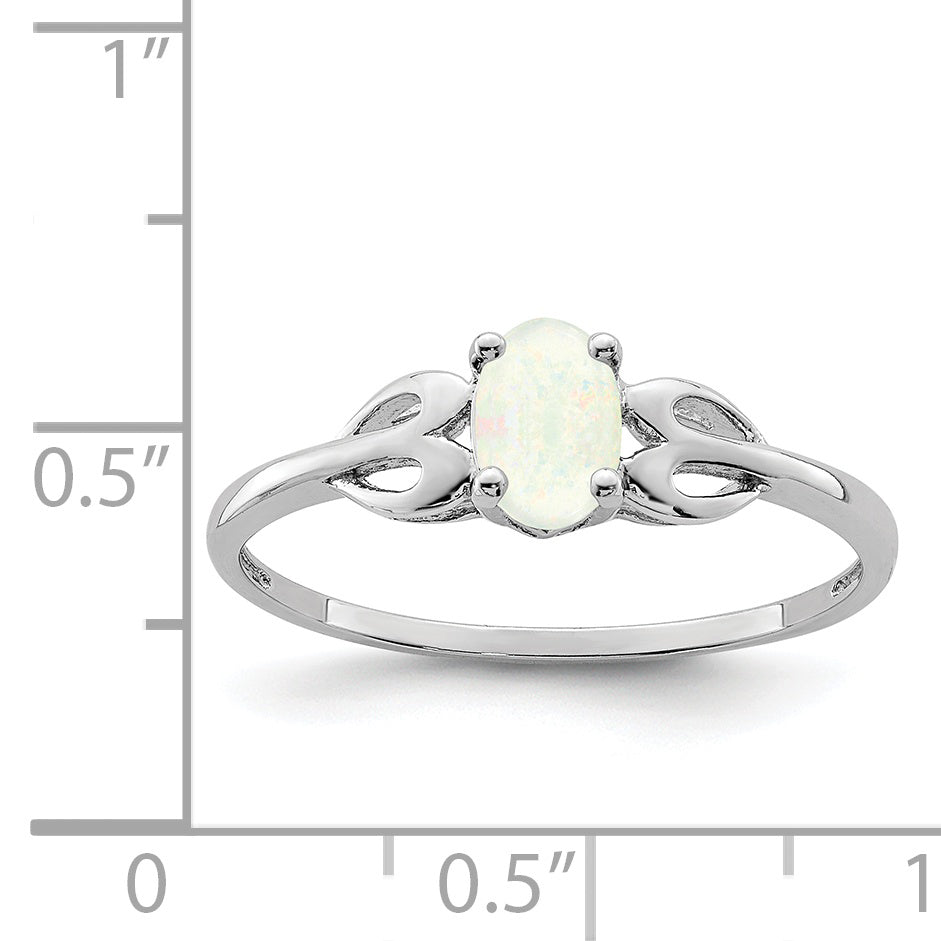 Sterling Silver Rhodium-plated Created Opal Ring