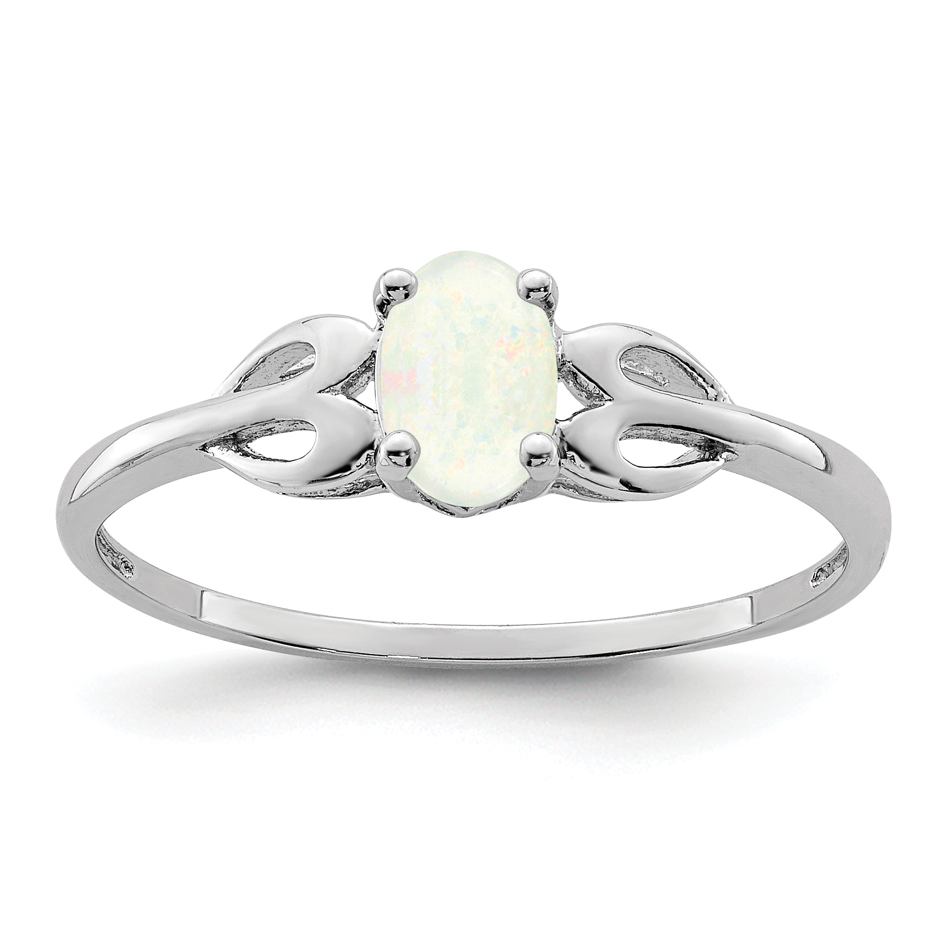 Sterling Silver Rhodium-plated Created Opal Ring