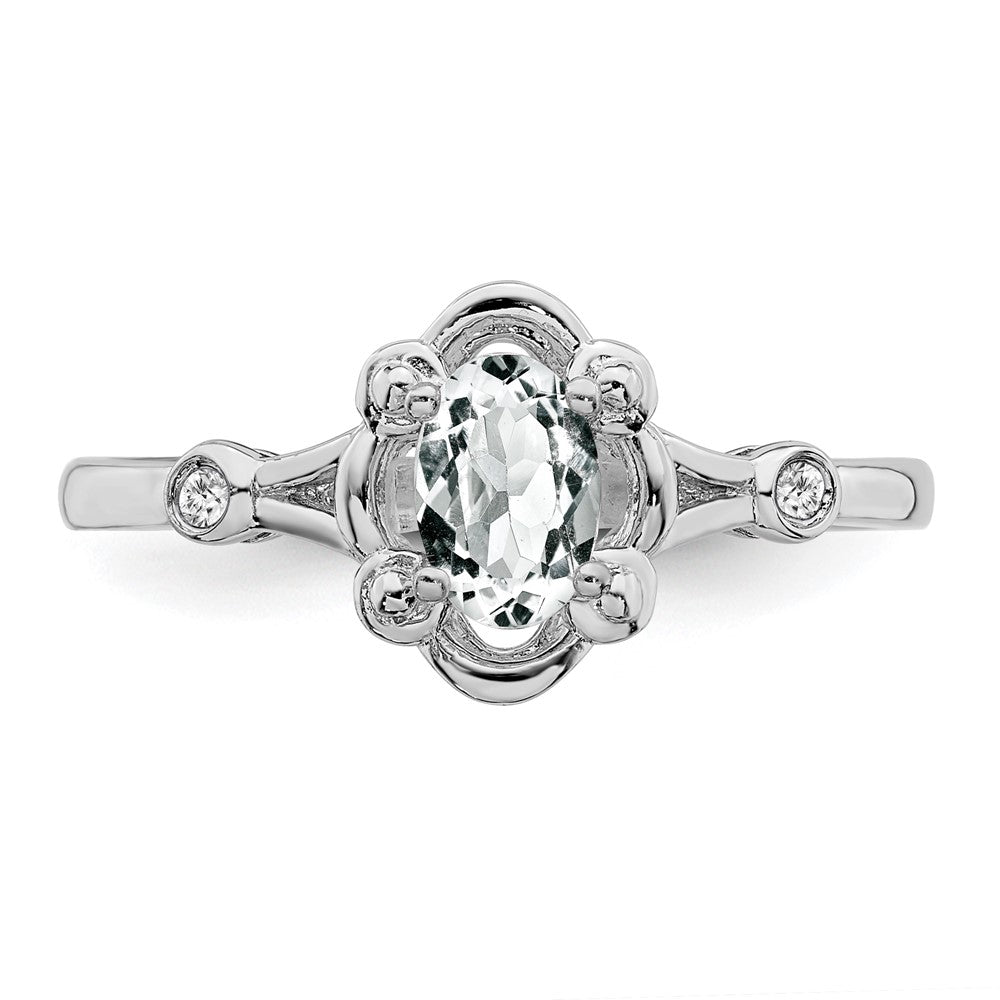 Sterling Silver Rhodium-plated White Topaz & Diam. Ring