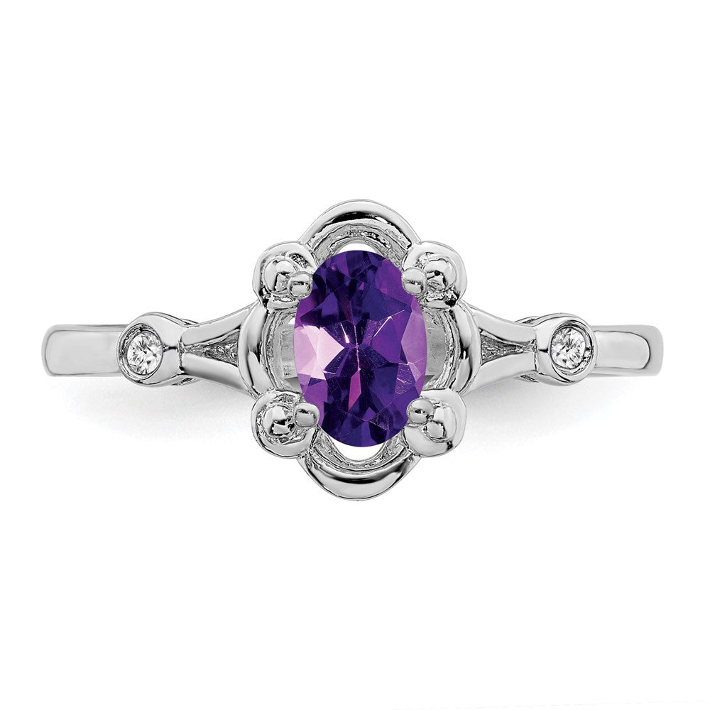 Sterling Silver Rhodium-plated Amethyst & Diam. Ring