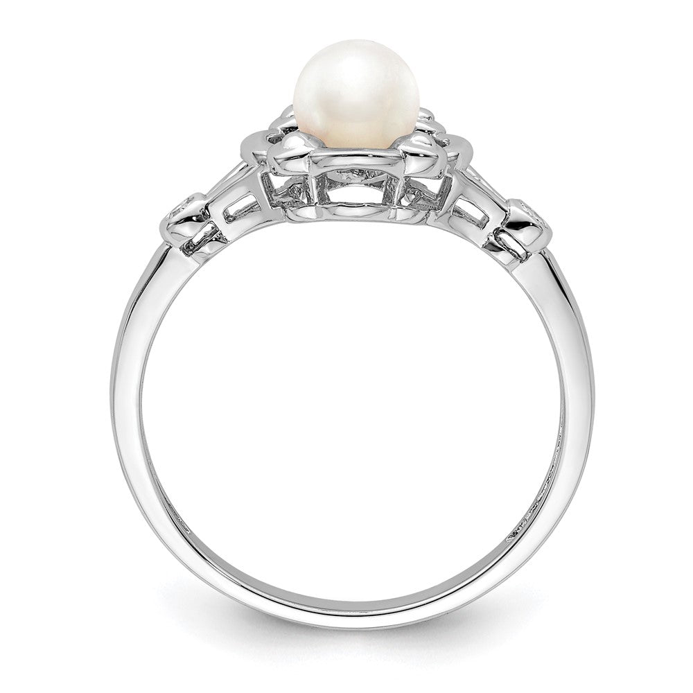 Sterling Silver Rhodium-plated FW Cultured Pearl & Diam. Ring