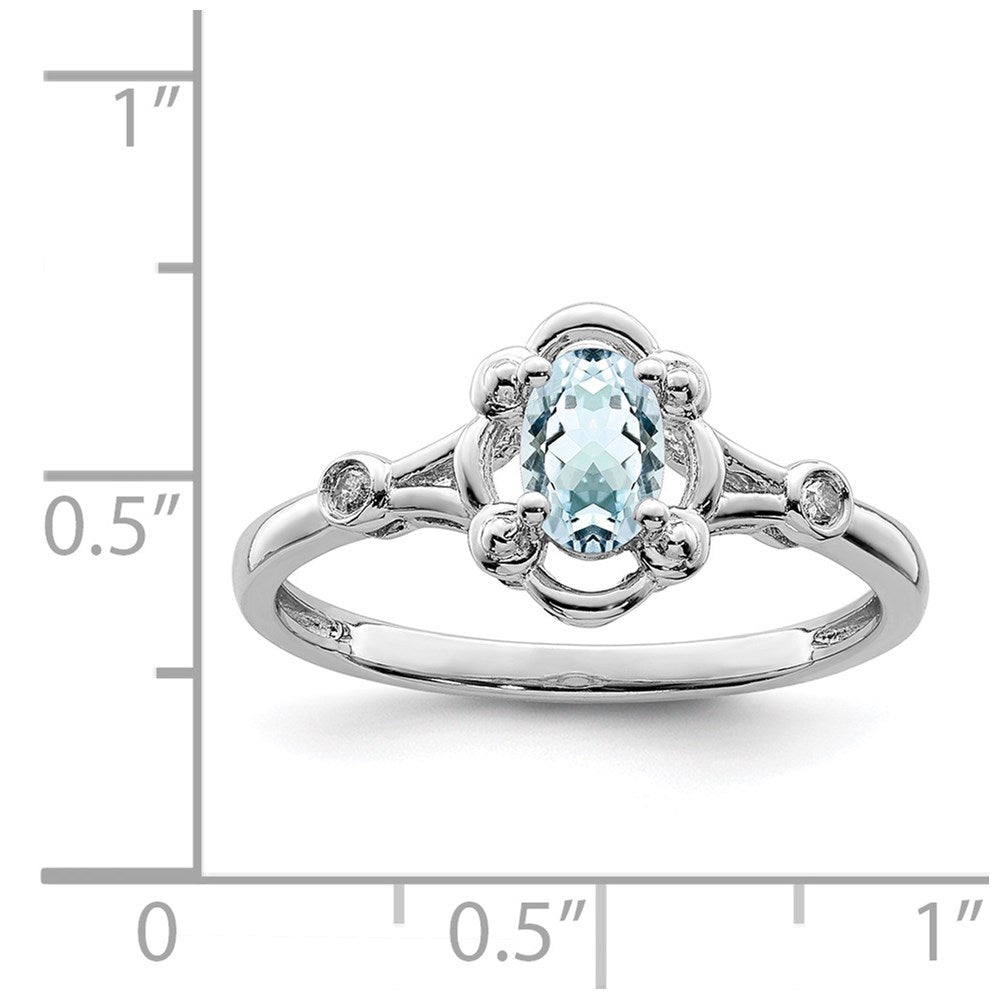Sterling Silver Rhodium-plated Aquamarine & Diam. Ring