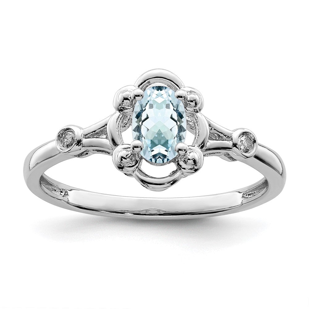 Sterling Silver Rhodium-plated Aquamarine & Diam. Ring