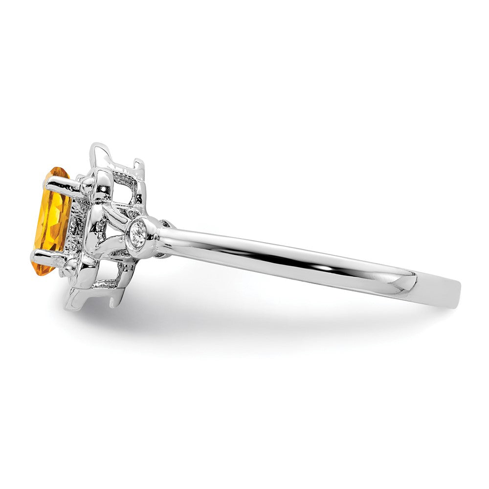 Sterling Silver Rhodium-plated Citrine & Diam. Ring
