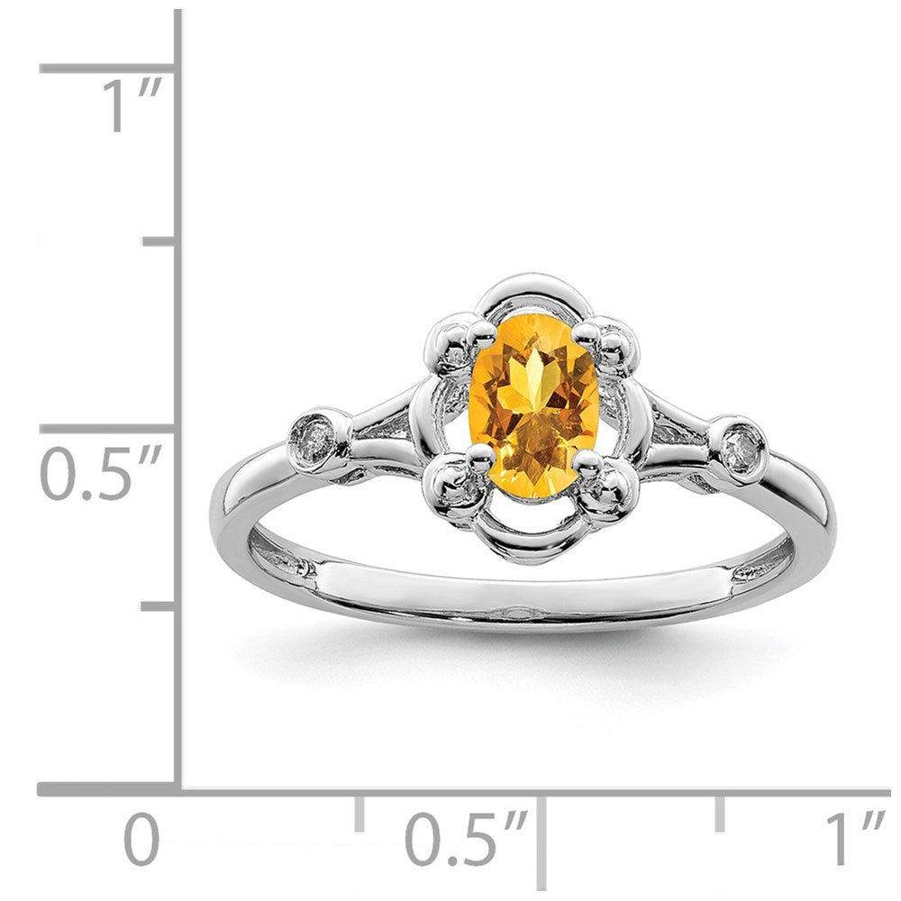 Sterling Silver Rhodium-plated Citrine & Diam. Ring