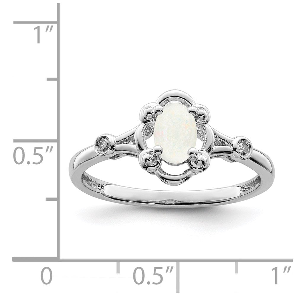 Sterling Silver Rhodium-plated Created Opal & Diam. Ring