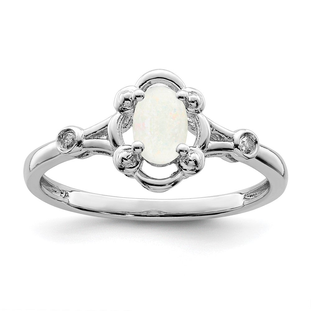 Sterling Silver Rhodium-plated Created Opal & Diam. Ring