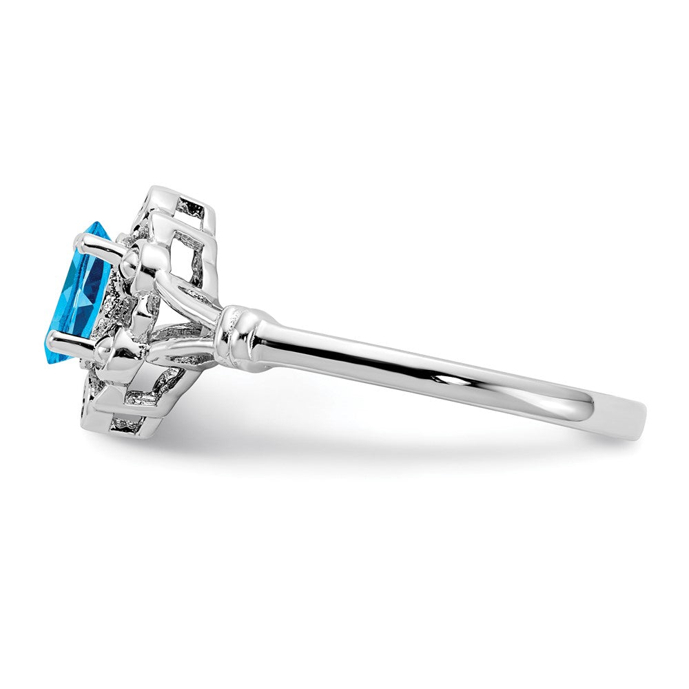 Sterling Silver Rhodium-plated Light Swiss Blue Topaz & Diam. Ring