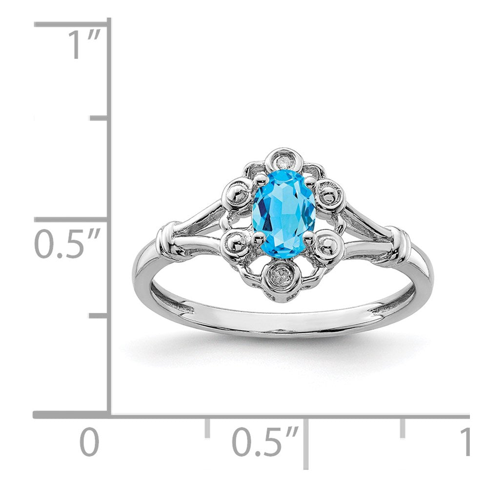 Sterling Silver Rhodium-plated Light Swiss Blue Topaz & Diam. Ring