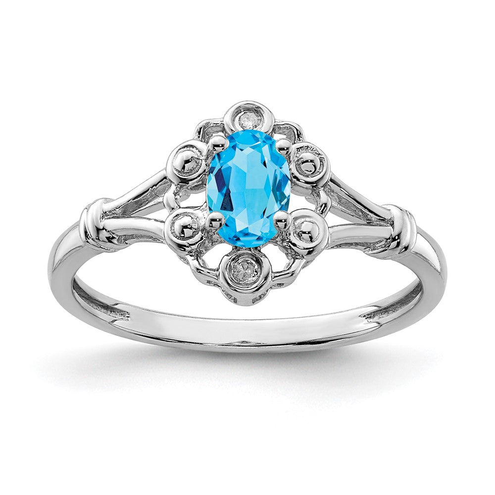Sterling Silver Rhodium-plated Light Swiss Blue Topaz & Diam. Ring