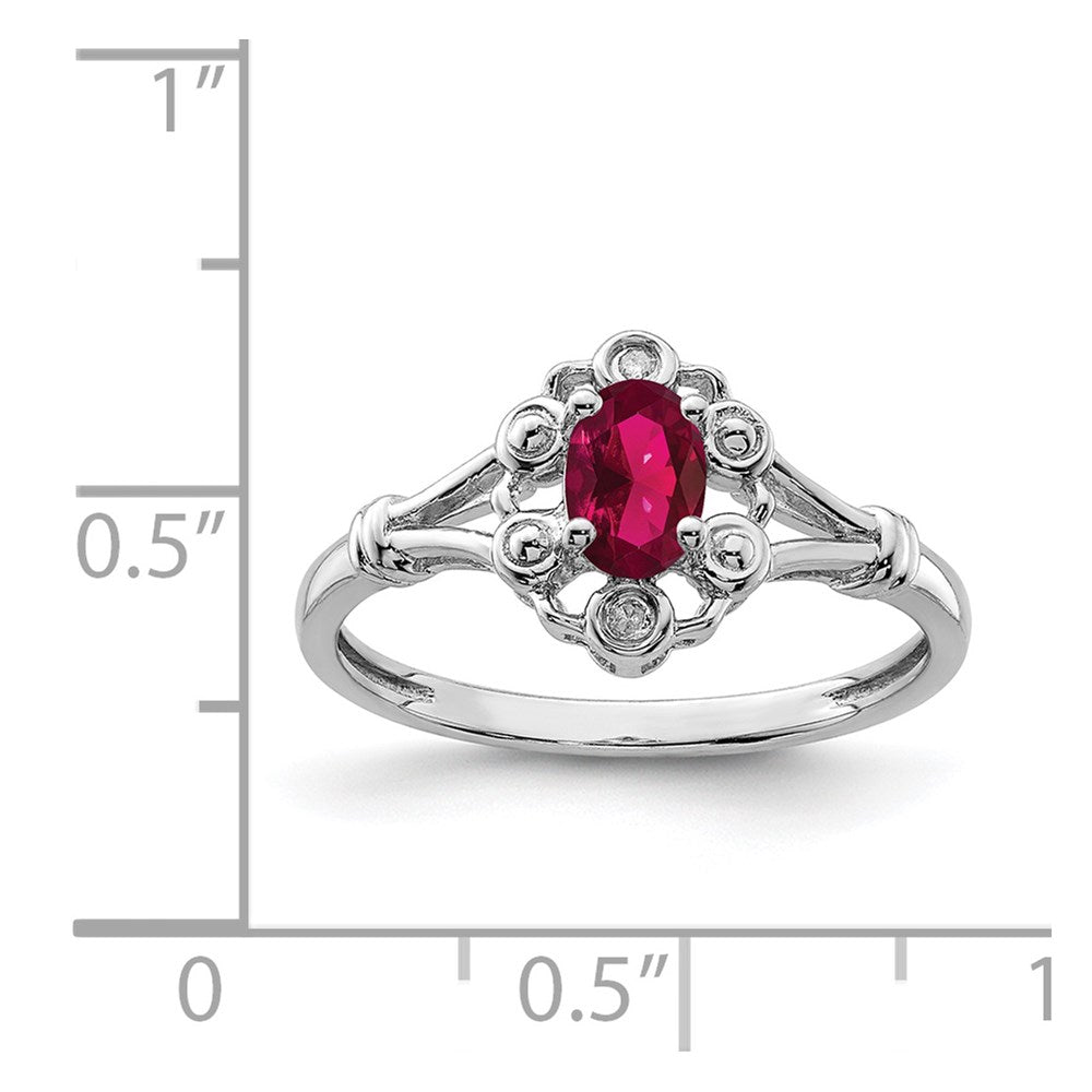 Sterling Silver Rhodium-plated Created Ruby & Diam. Ring