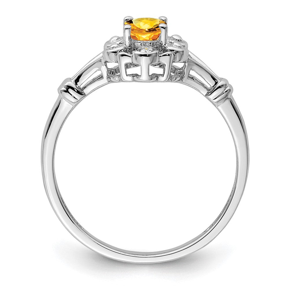 Sterling Silver Rhodium-plated Citrine & Diam. Ring