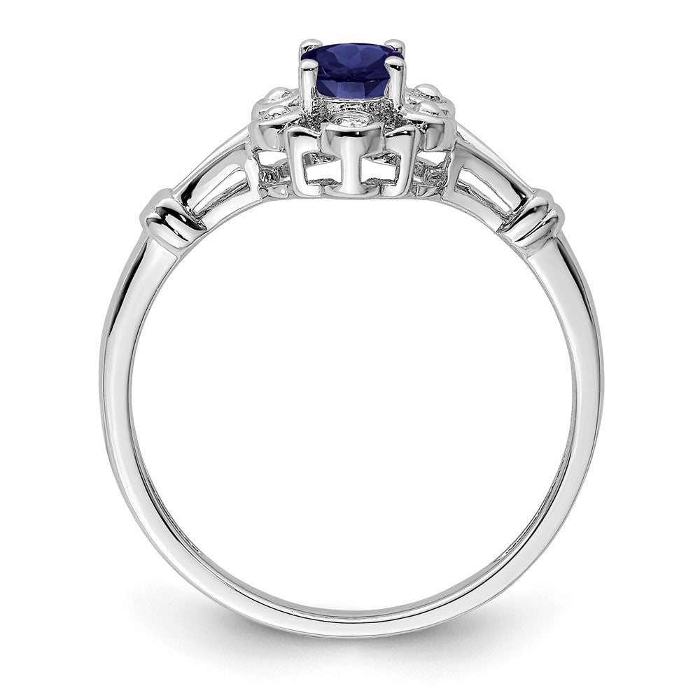 Sterling Silver Rhodium-plated Created Sapphire & Diam. Ring