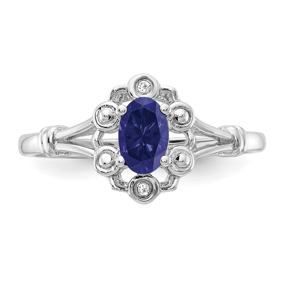 Sterling Silver Rhodium-plated Created Sapphire & Diam. Ring