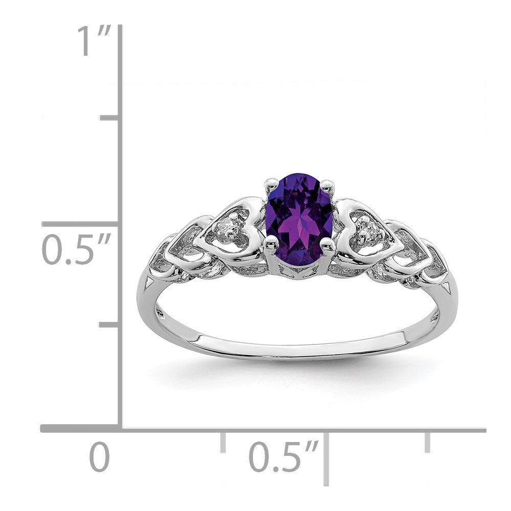 Sterling Silver Rhodium-plated Amethyst & Diam. Ring